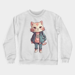 A cute kitty wearing street fashion Crewneck Sweatshirt